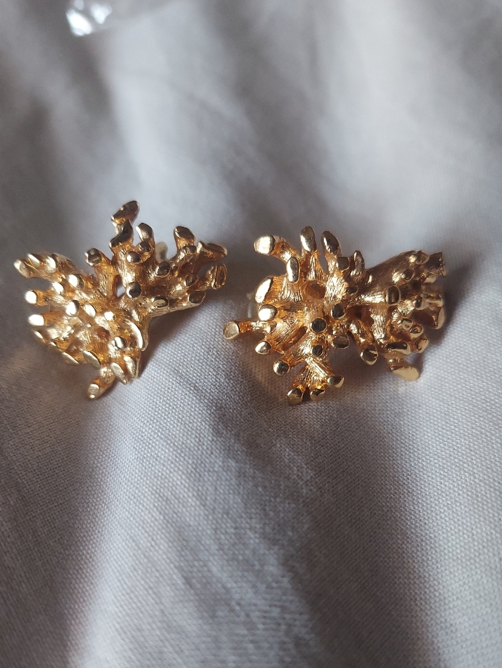 Vintage St. John Sculpted Gold Coral Reef Clip-On Earrings